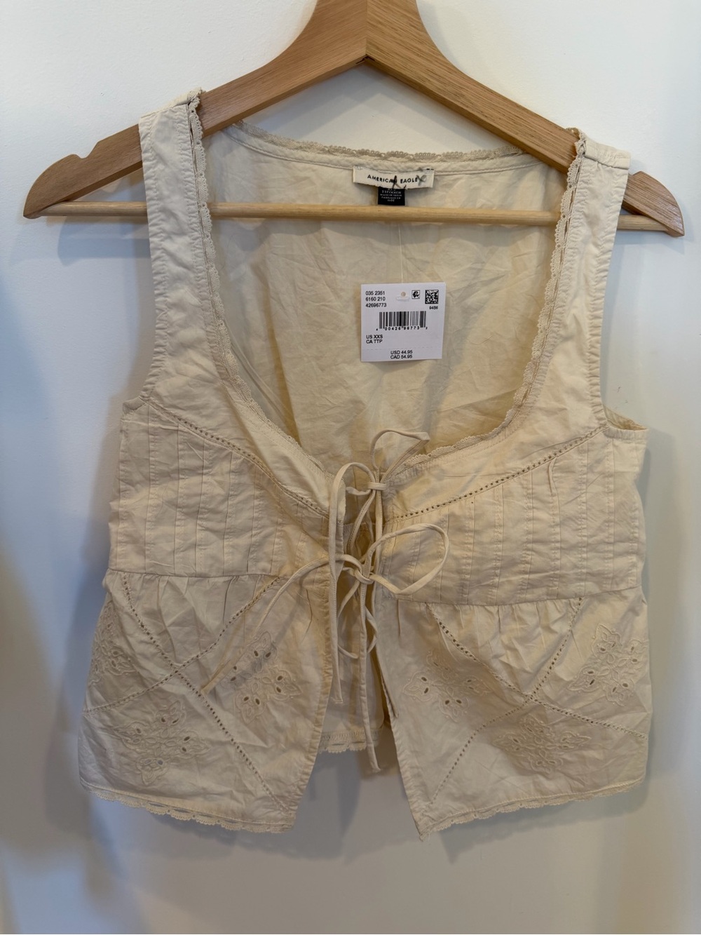 American Eagle Outfitters‎ Cream Lace-Up Cotton tank top